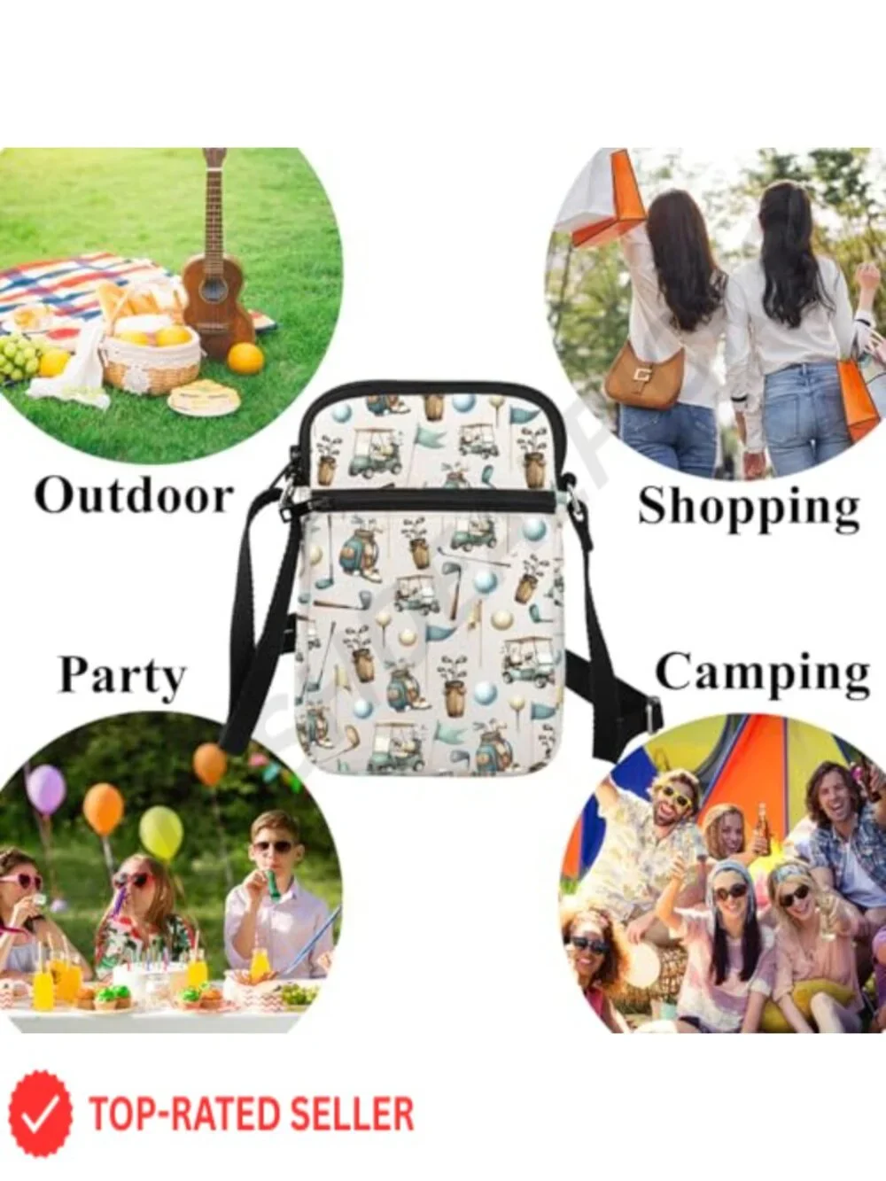 Golf Crossbody Bag Satchel Canvas Travel Purse for Women